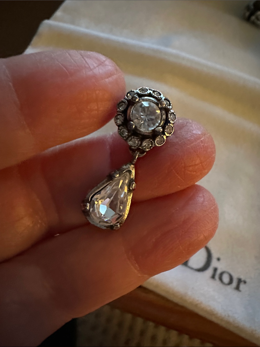 Dior Silver-Tone Clear Crystal Drop Earrings
